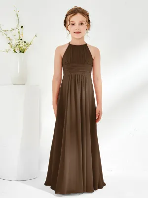 Halter Chiffon Junior Bridesmaid Dresses Brown