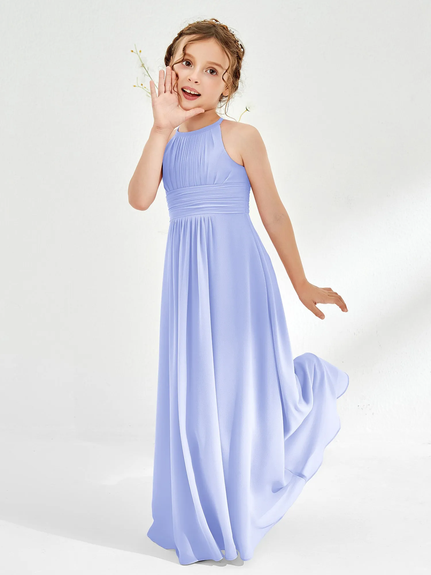 Halter Chiffon Junior Bridesmaid Dresses Lavender