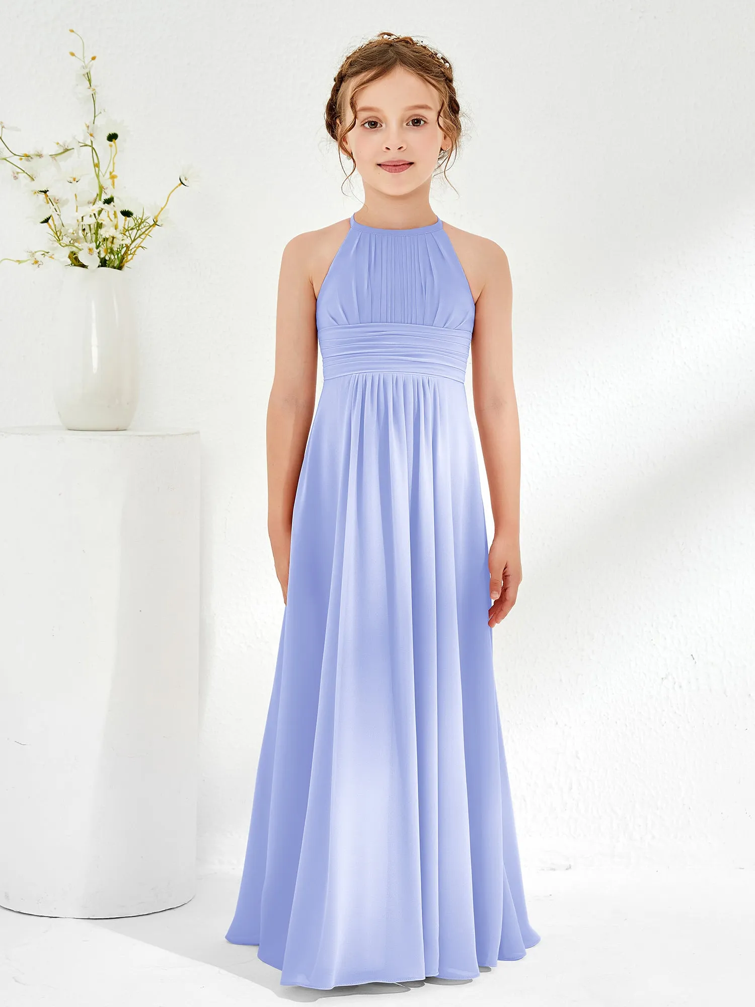 Halter Chiffon Junior Bridesmaid Dresses Lavender