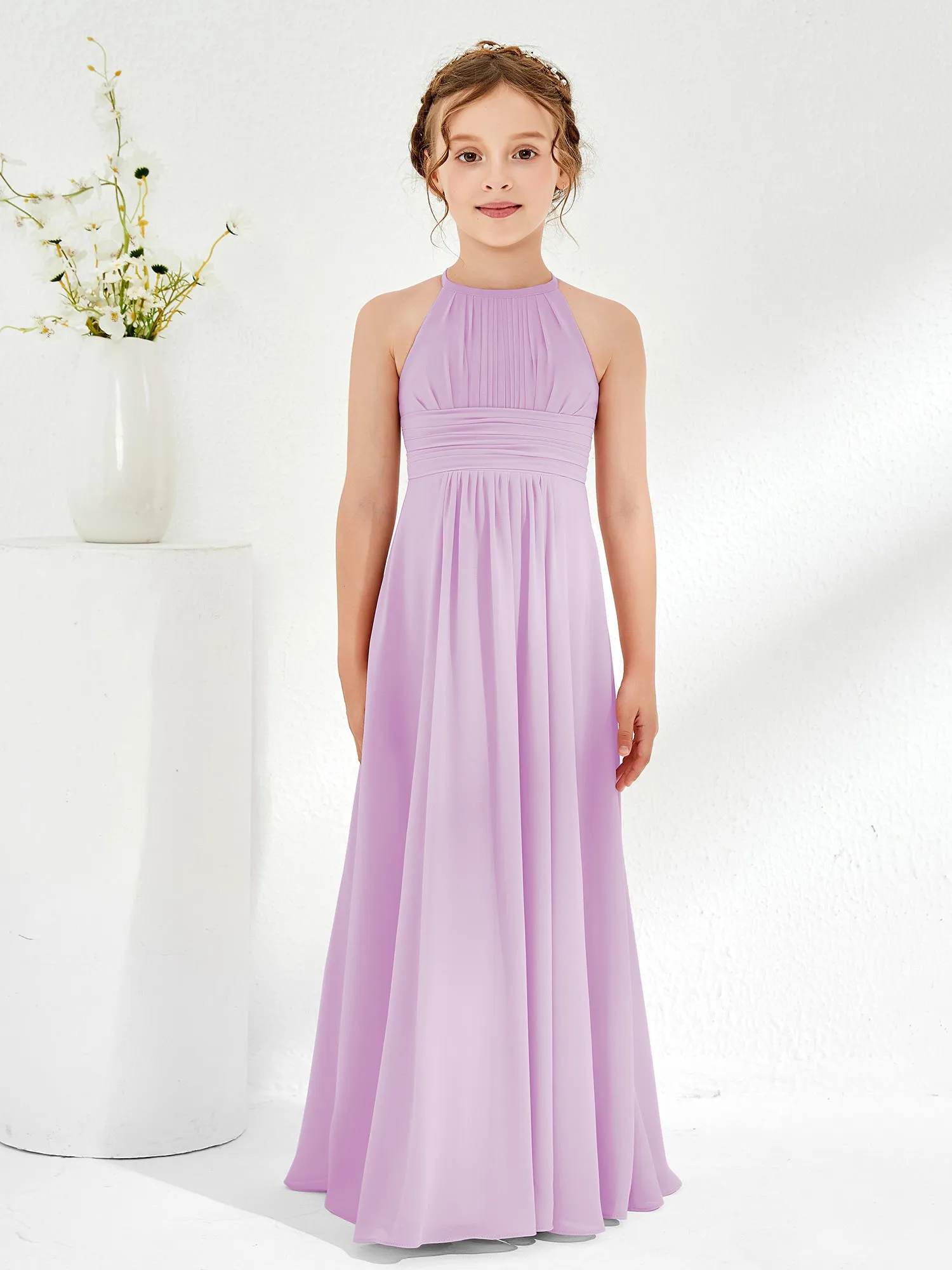 Halter Chiffon Junior Bridesmaid Dresses Lilac