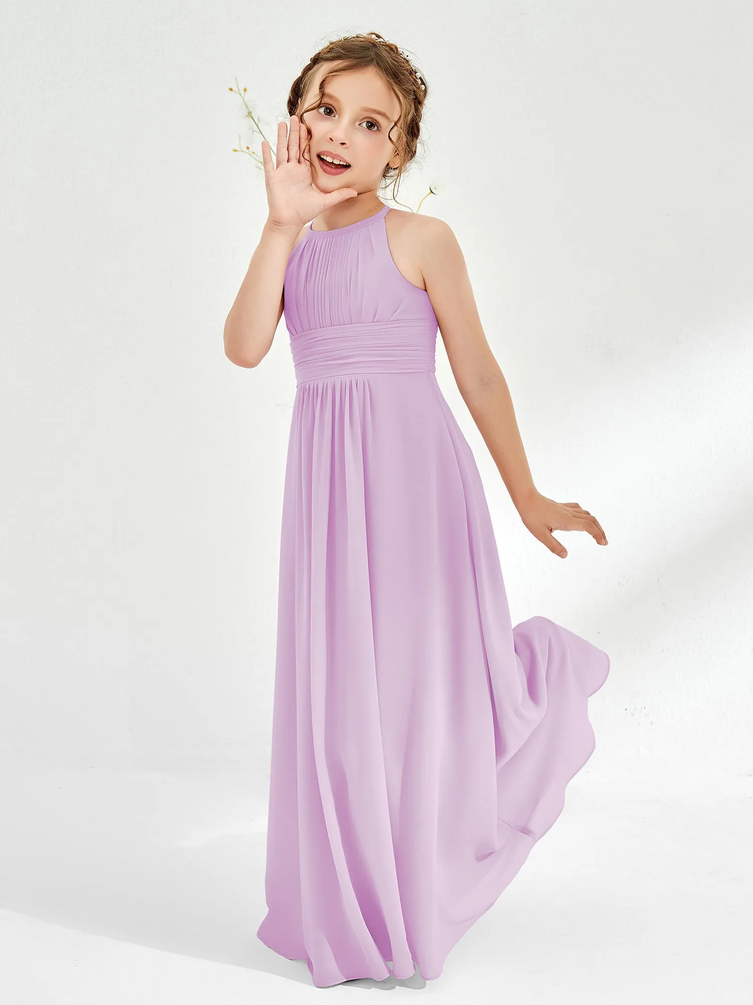 Halter Chiffon Junior Bridesmaid Dresses Lilac