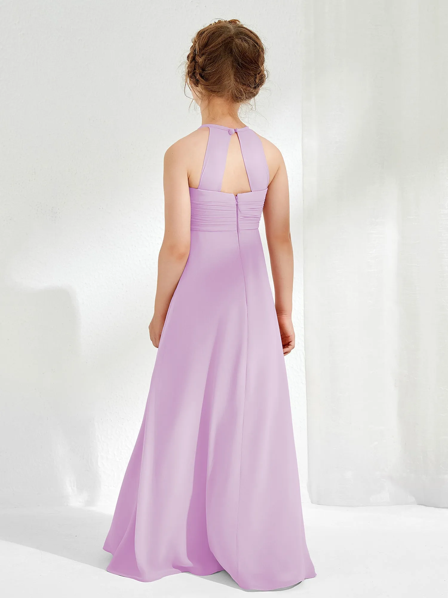 Halter Chiffon Junior Bridesmaid Dresses Lilac