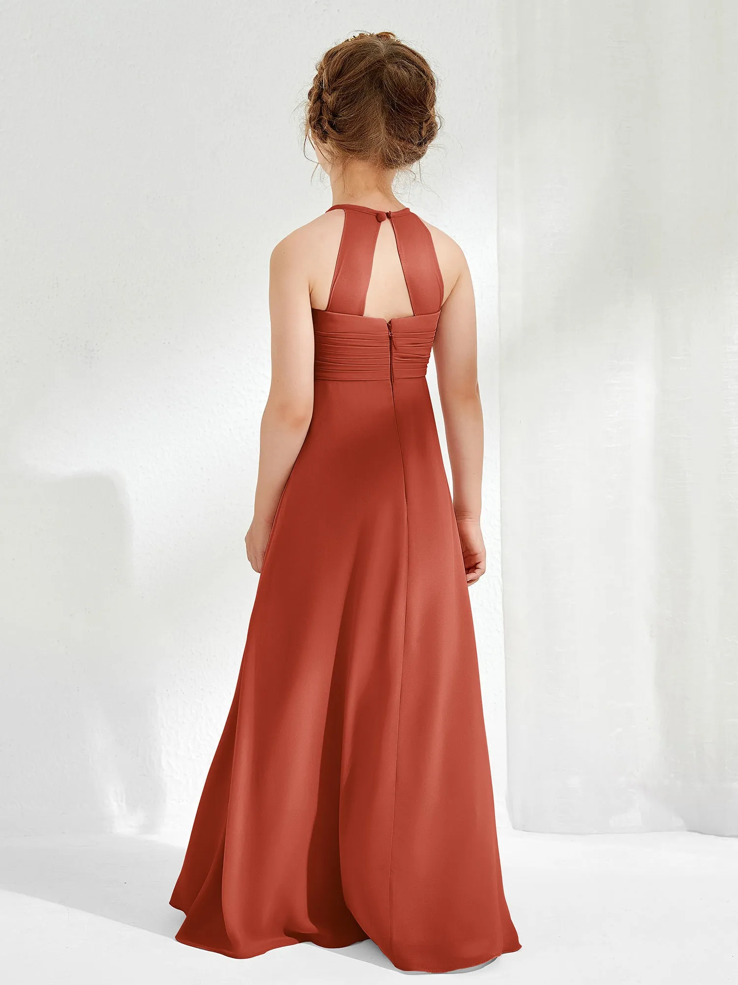 Halter Chiffon Junior Bridesmaid Dresses Rust