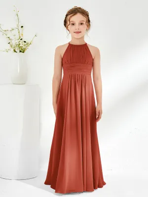 Halter Chiffon Junior Bridesmaid Dresses Rust