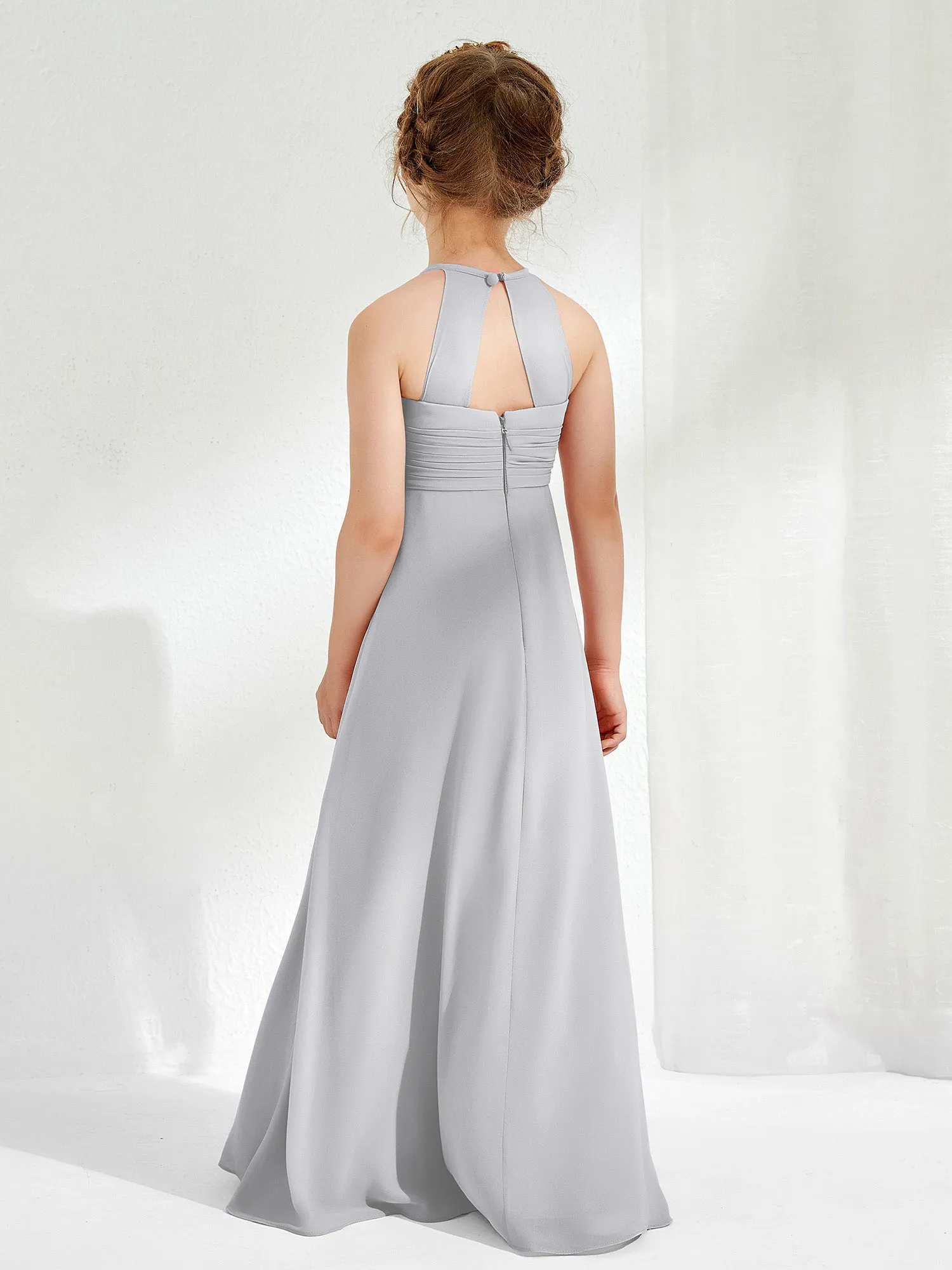 Halter Chiffon Junior Bridesmaid Dresses Silver