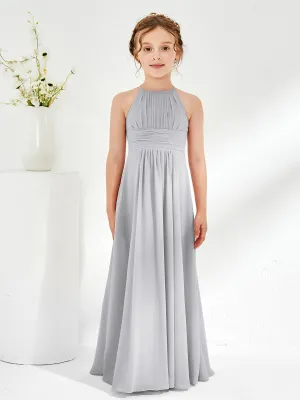 Halter Chiffon Junior Bridesmaid Dresses Silver