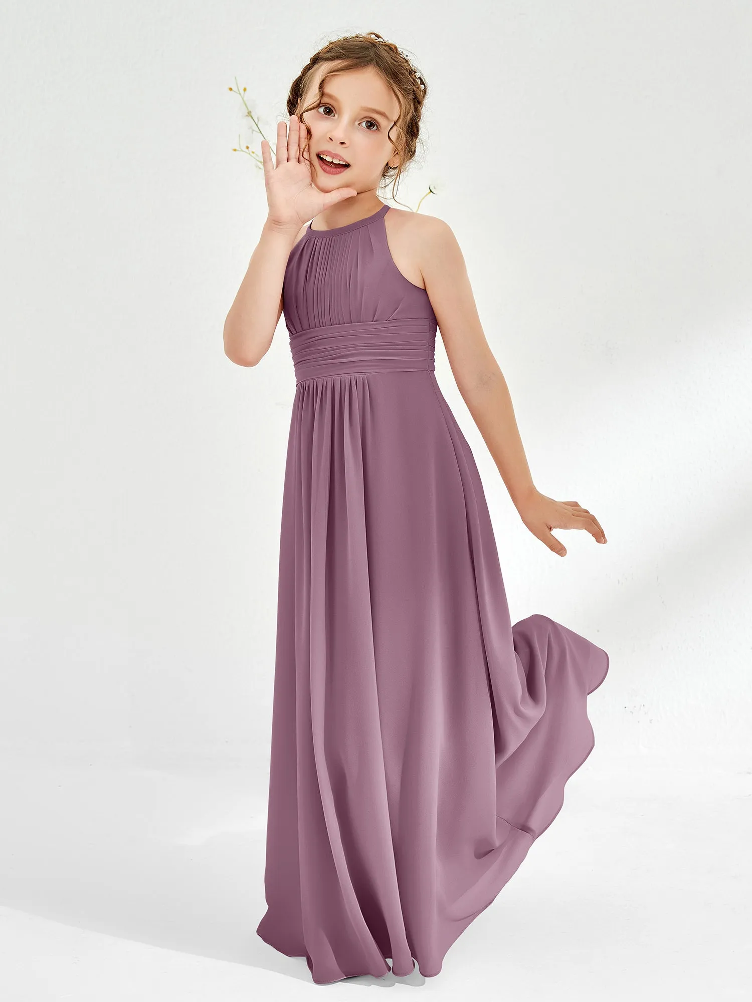 Halter Chiffon Junior Bridesmaid Dresses Wisteria