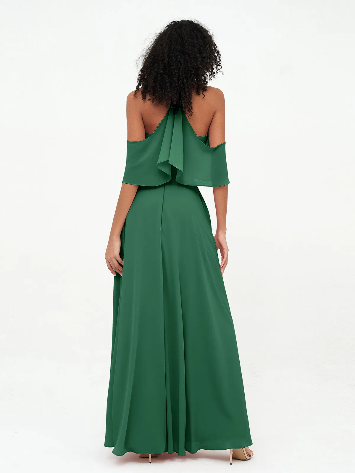 Halter Off the Shoulder Max Dresses with Pockets-Dark Green Plus Size