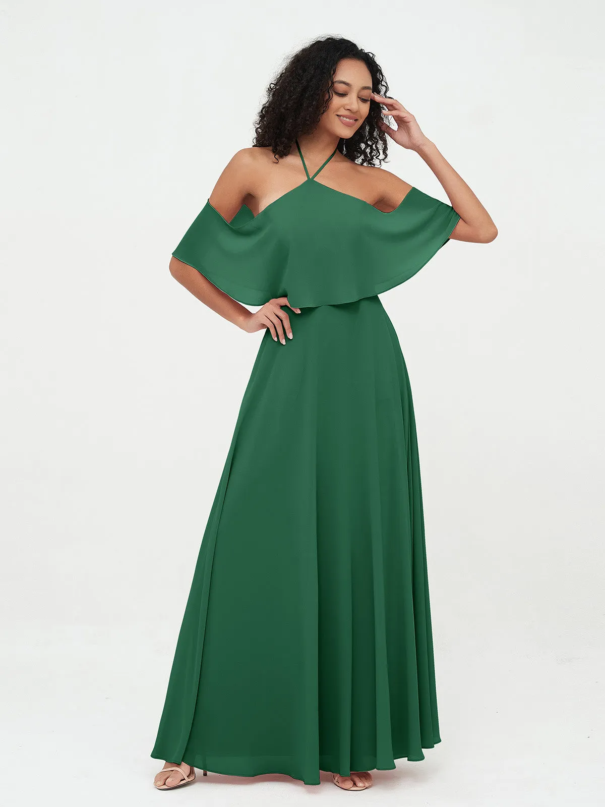 Halter Off the Shoulder Max Dresses with Pockets-Dark Green Plus Size