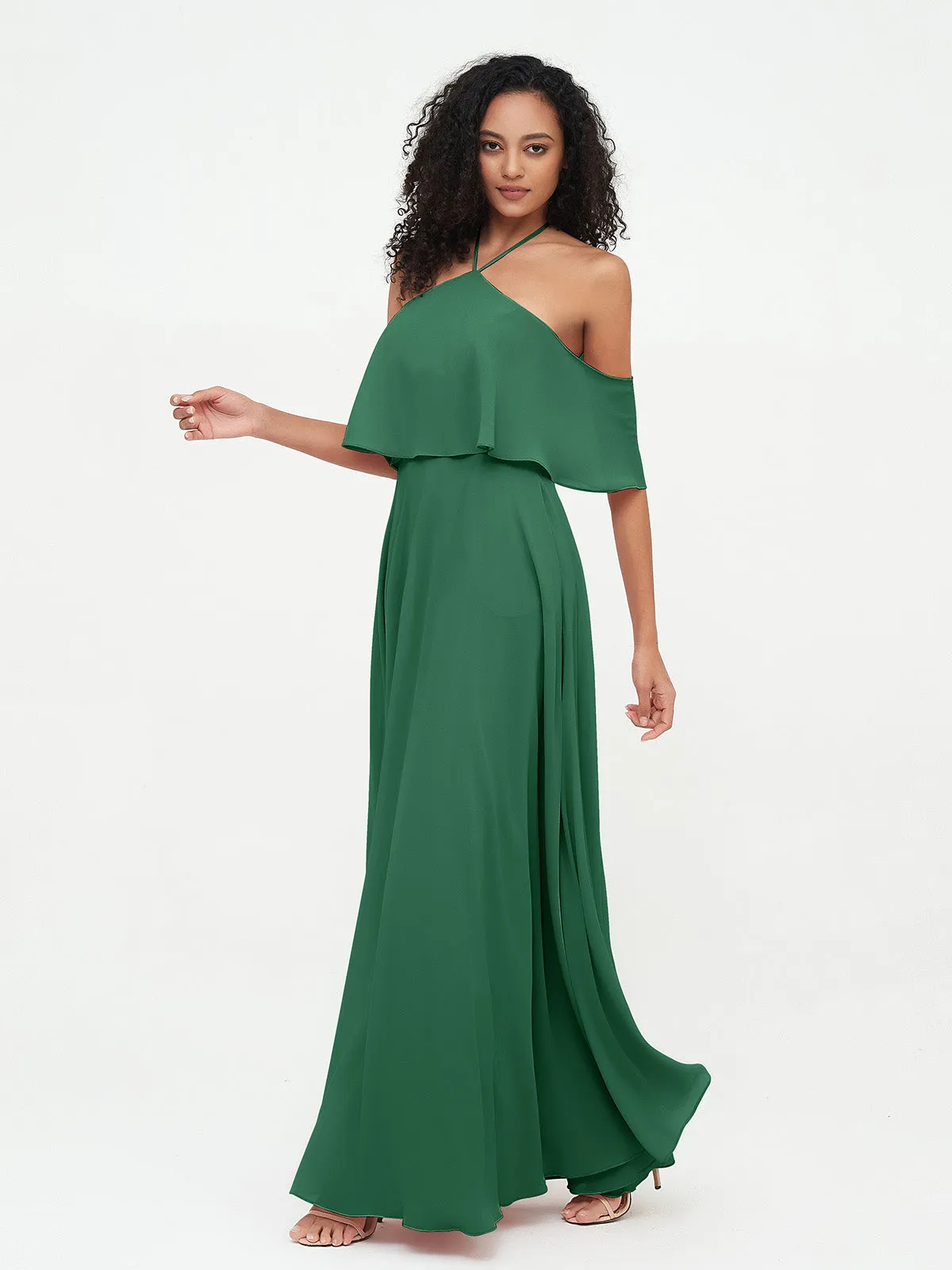 Halter Off the Shoulder Max Dresses with Pockets-Dark Green Plus Size