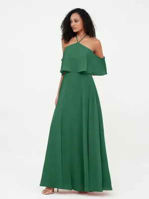 Halter Off the Shoulder Max Dresses with Pockets-Dark Green Plus Size