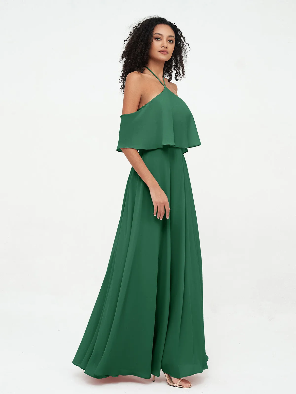 Halter Off the Shoulder Max Dresses with Pockets-Dark Green Plus Size