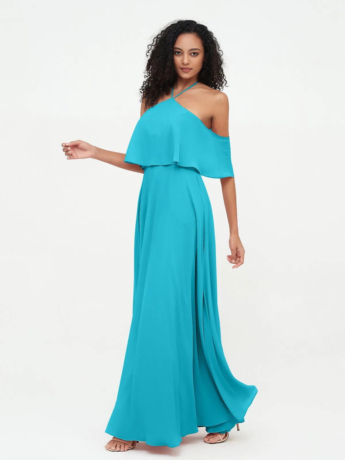 Halter Off the Shoulder Max Dresses with Pockets-Jade Plus Size