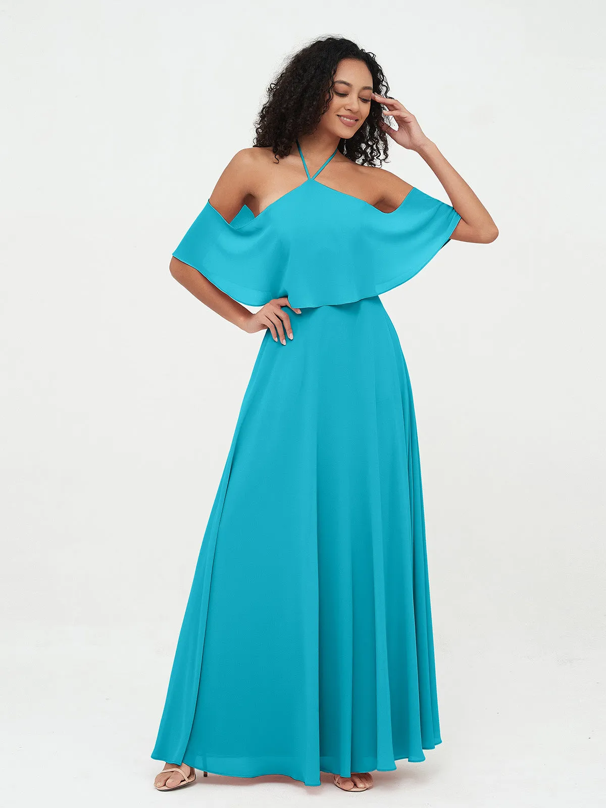 Halter Off the Shoulder Max Dresses with Pockets-Jade Plus Size