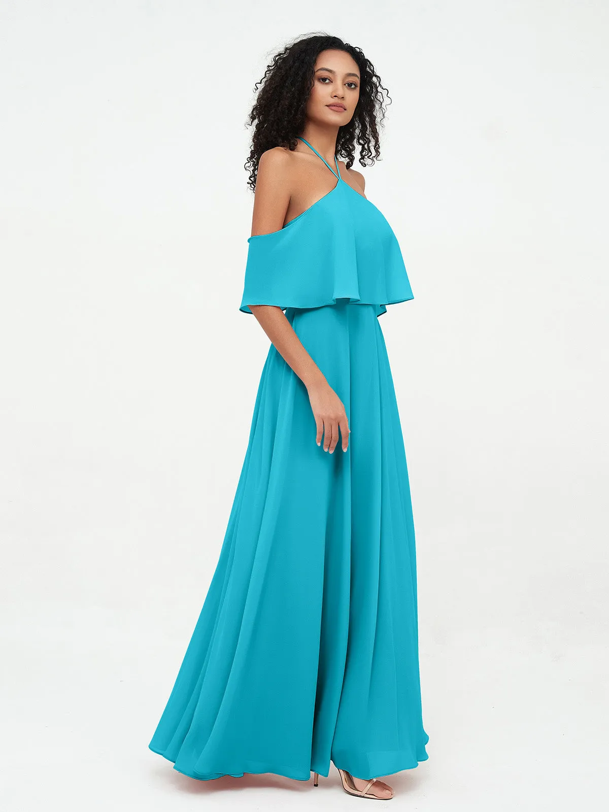 Halter Off the Shoulder Max Dresses with Pockets-Jade Plus Size