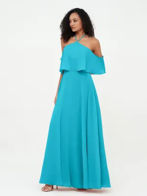 Halter Off the Shoulder Max Dresses with Pockets-Jade Plus Size