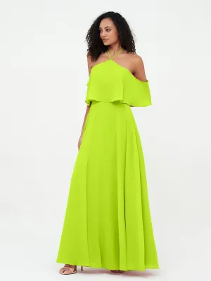 Halter Off the Shoulder Max Dresses with Pockets-Lime Green Plus Size