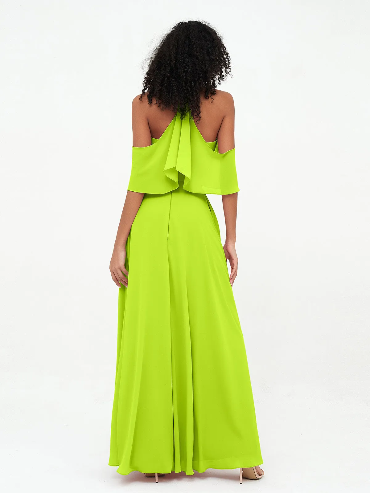 Halter Off the Shoulder Max Dresses with Pockets-Lime Green Plus Size