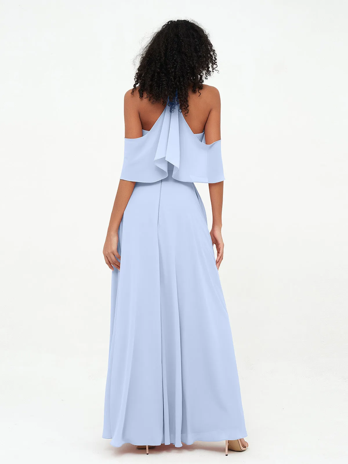 Halter Off the Shoulder Max Dresses with Pockets-Sky Blue Plus Size