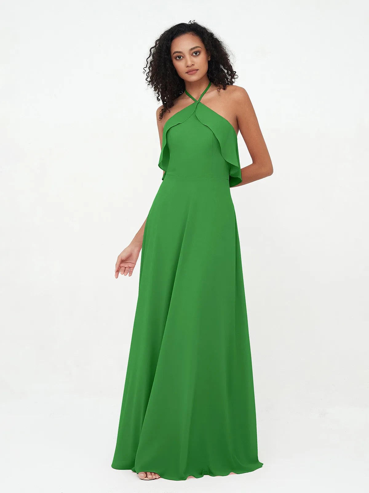 Halter Strap Chiffon Long Bridesmaid Dresses Green Plus Size