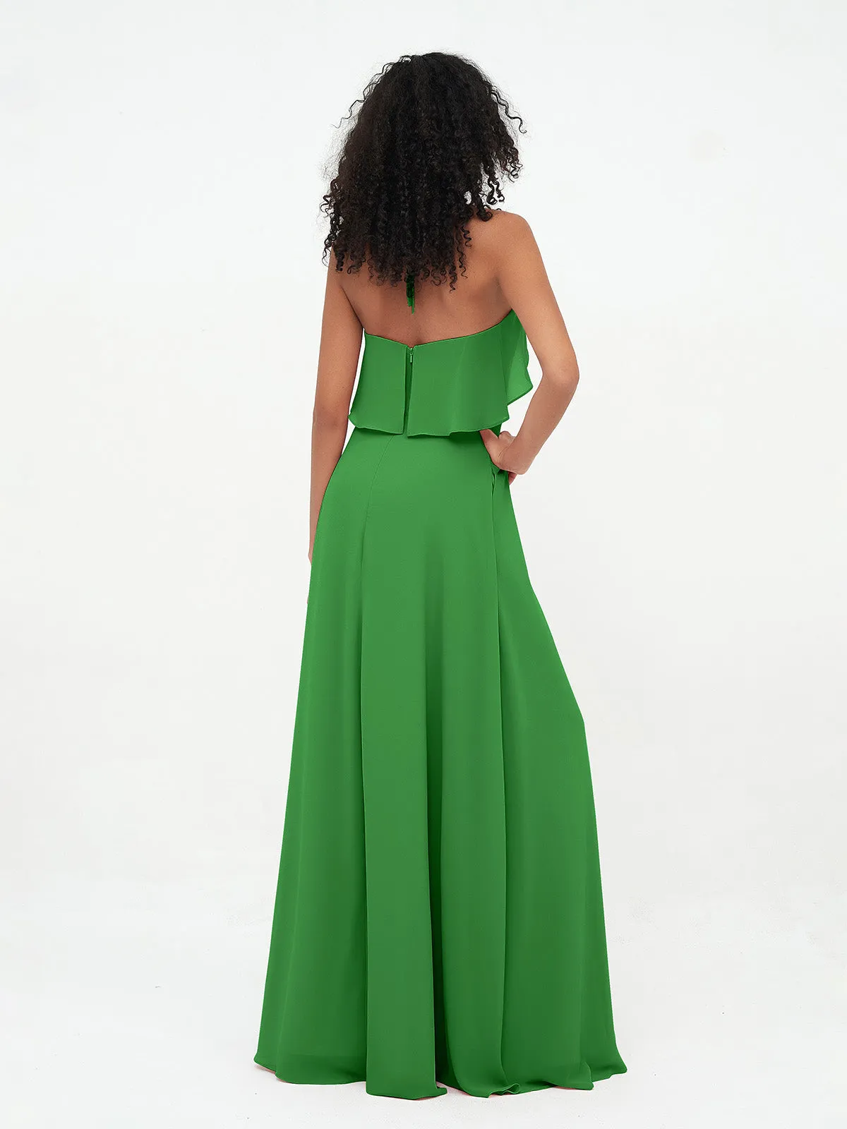 Halter Strap Chiffon Long Bridesmaid Dresses Green Plus Size