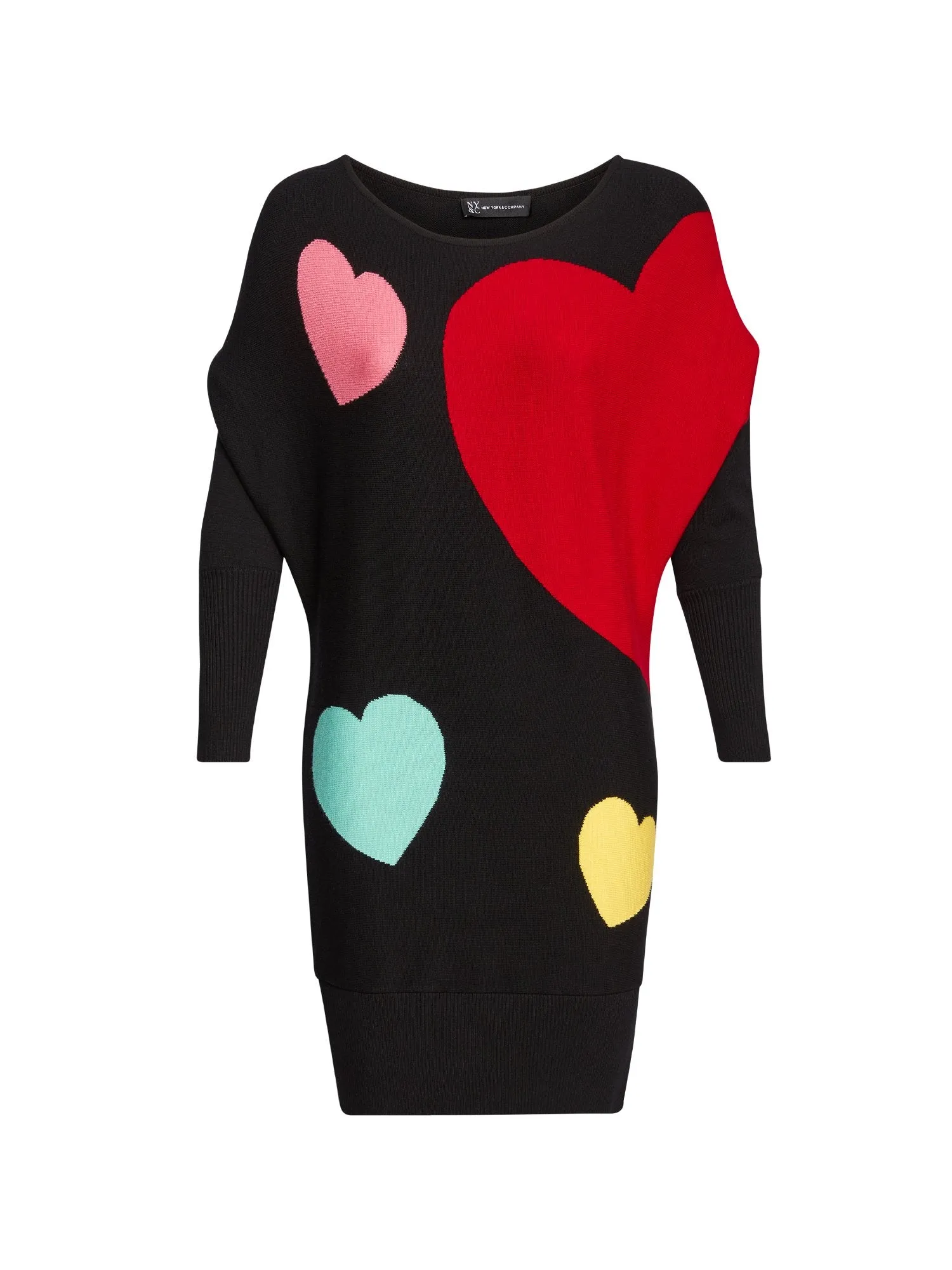 Heart-Print Dolman-Sleeve Sweater Dress