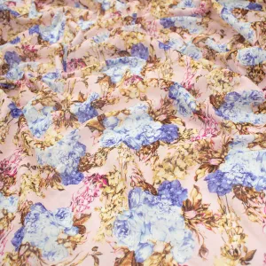 Japanese Pure Cotton Lawn Prints Design-220 Blue & Beige Florals on Baby Pink