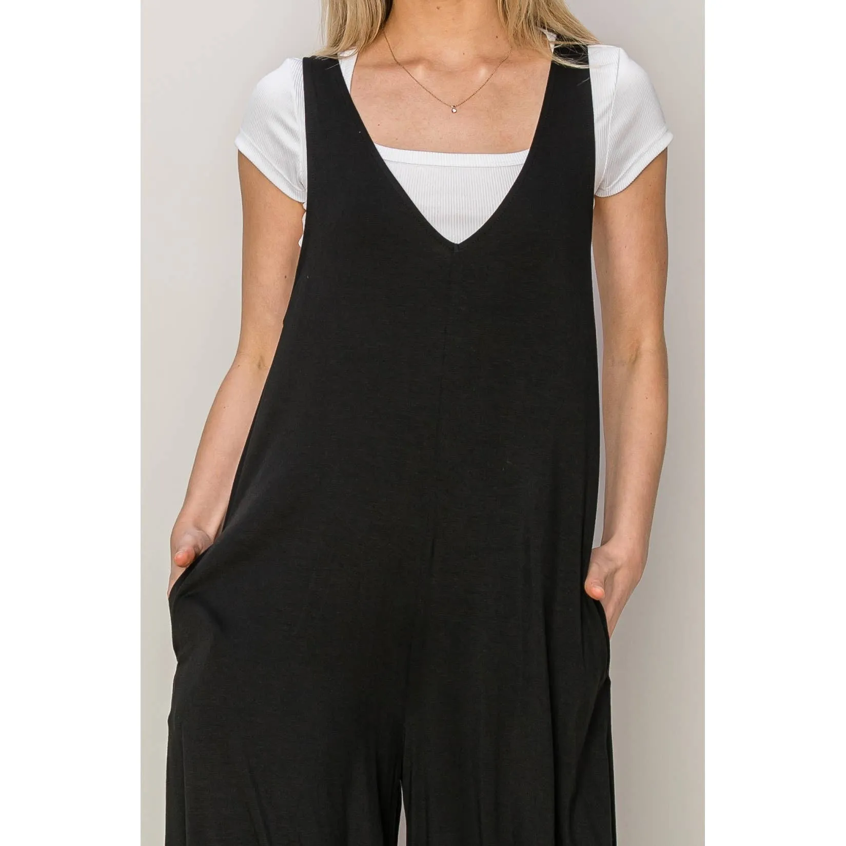 JERSEY V-NECK JUMPSUIT: HEATHER GRAY