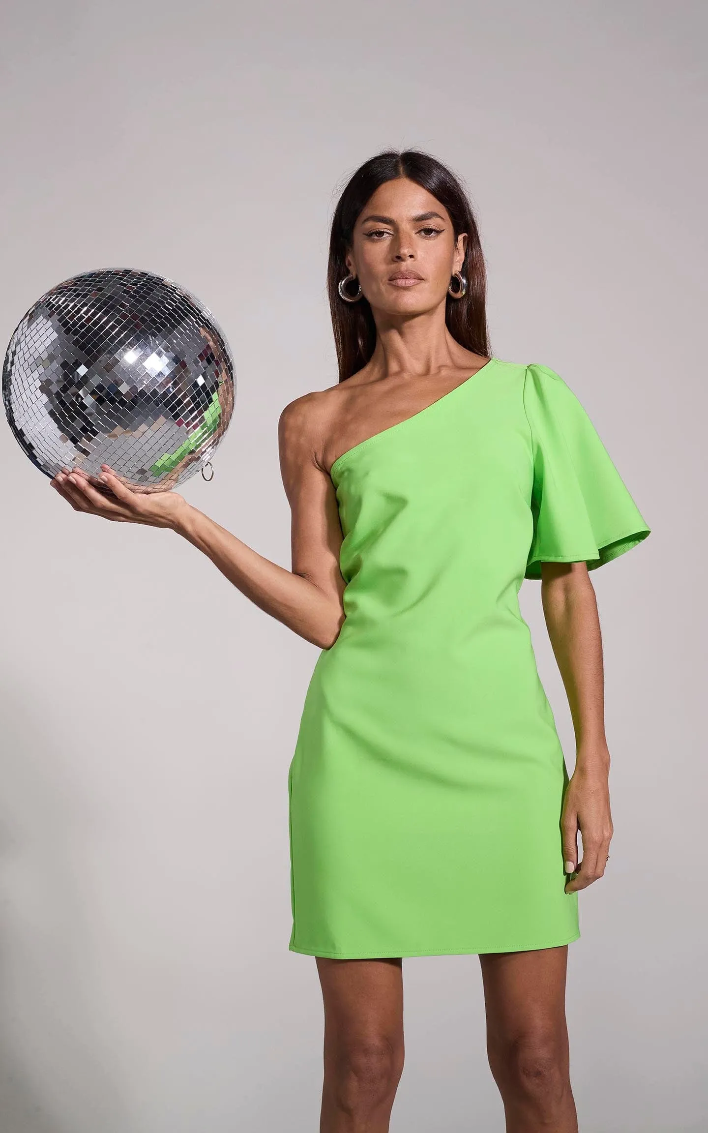 Joy One Shoulder Mini Dress in Apple Green