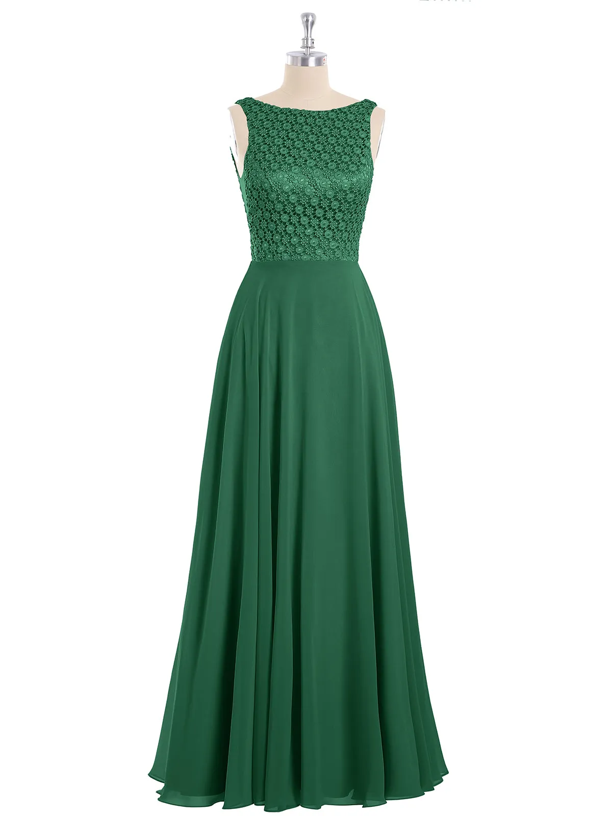 Lace Bodice Chiffon Skirt Long Gown-Dark Green Plus Size