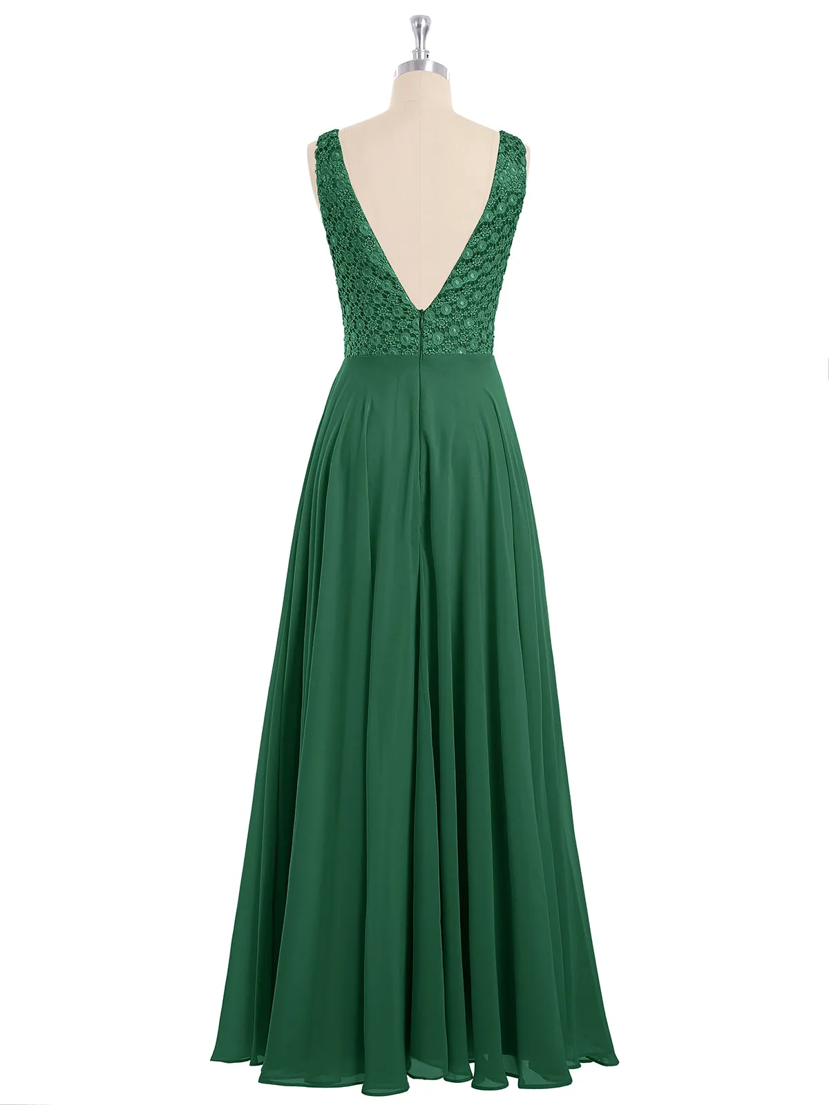 Lace Bodice Chiffon Skirt Long Gown-Dark Green Plus Size