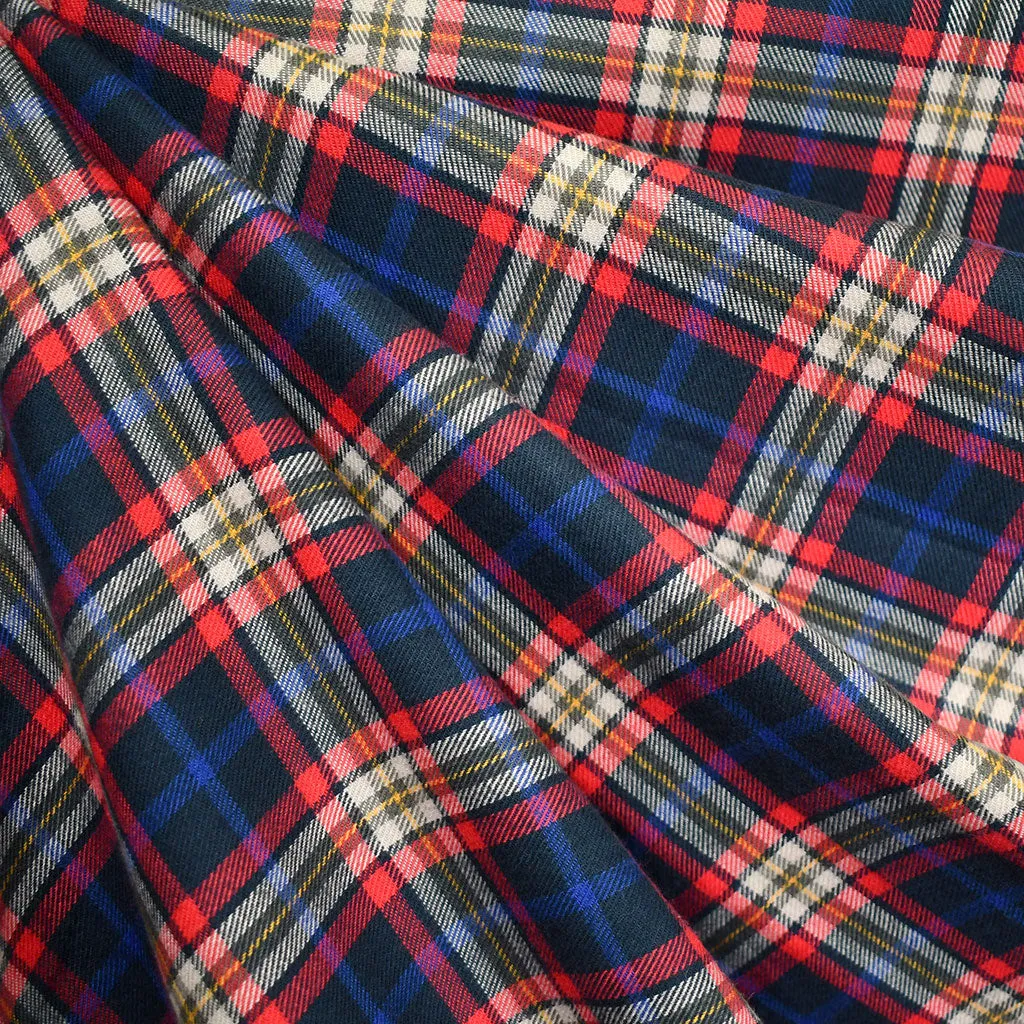 Layered Tartan Plaid Cotton Flannel Shirting Red/Navy