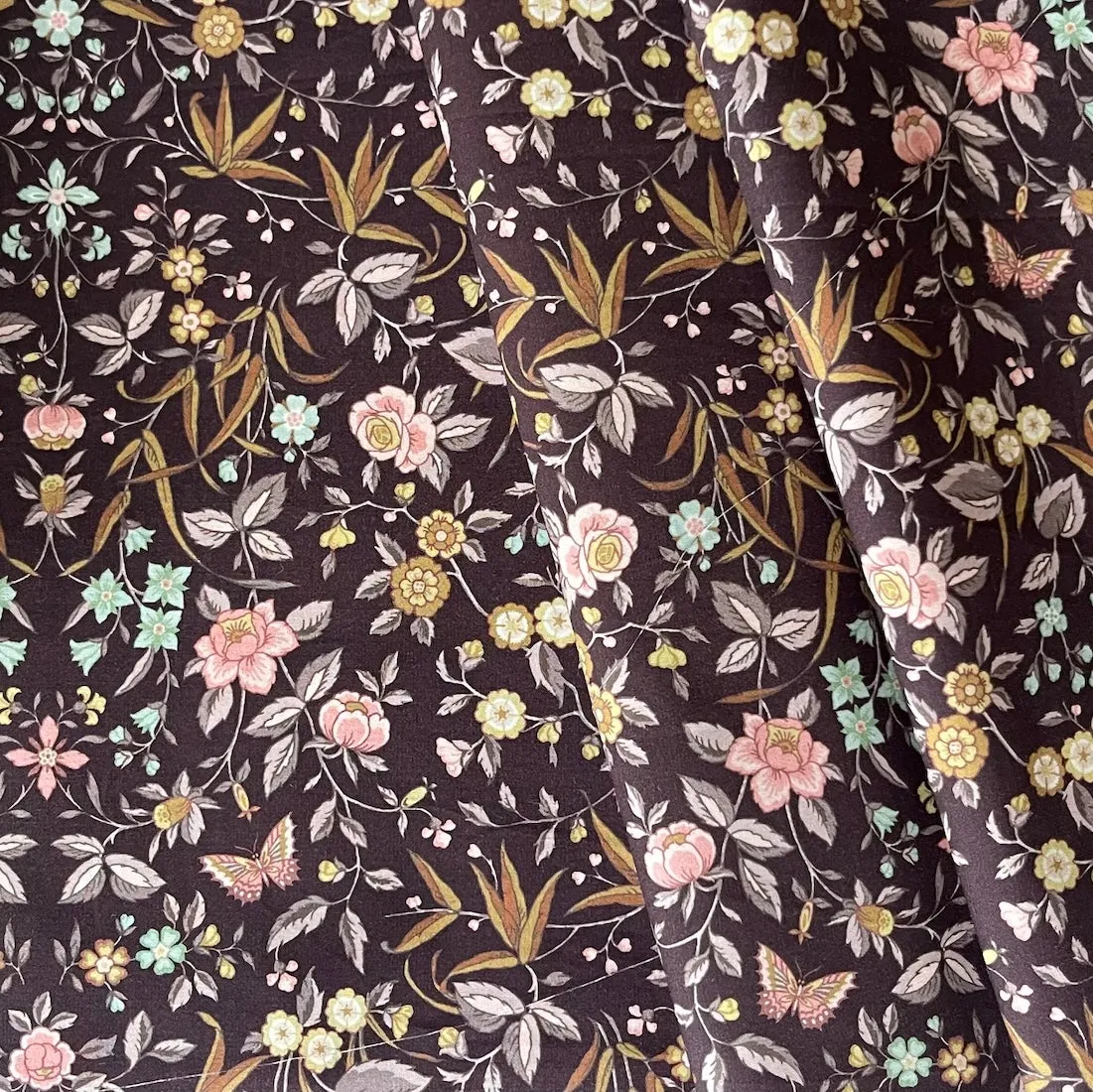 Liberty of London Tapestry Chocolate Cotton Poplin (Made in Italy)