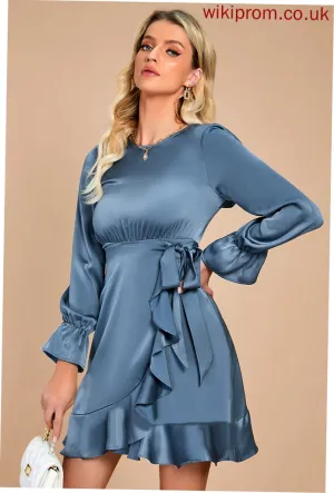 Long Elegant Neck Satin Mini Sleeves Club Dresses Round Dresses A-line Jazmin