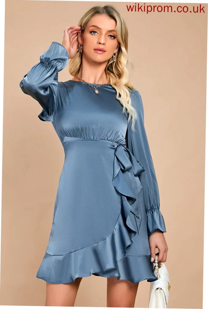 Long Elegant Neck Satin Mini Sleeves Club Dresses Round Dresses A-line Jazmin