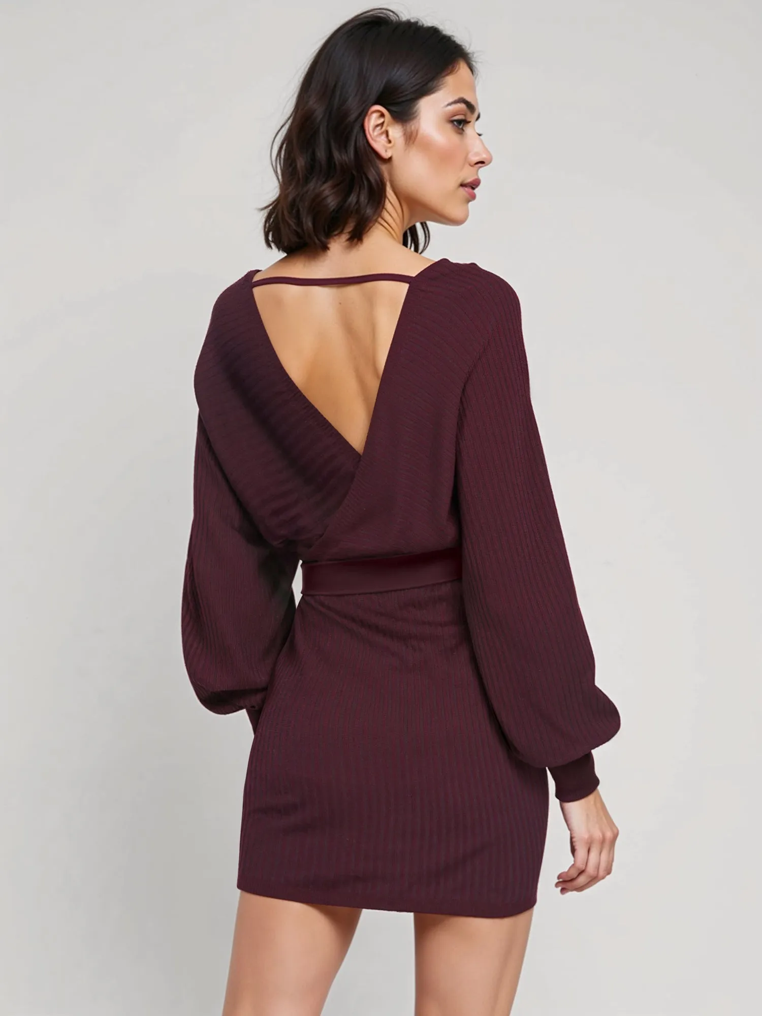 Long Sleeve Dolman Tie Waist Sweater Dress