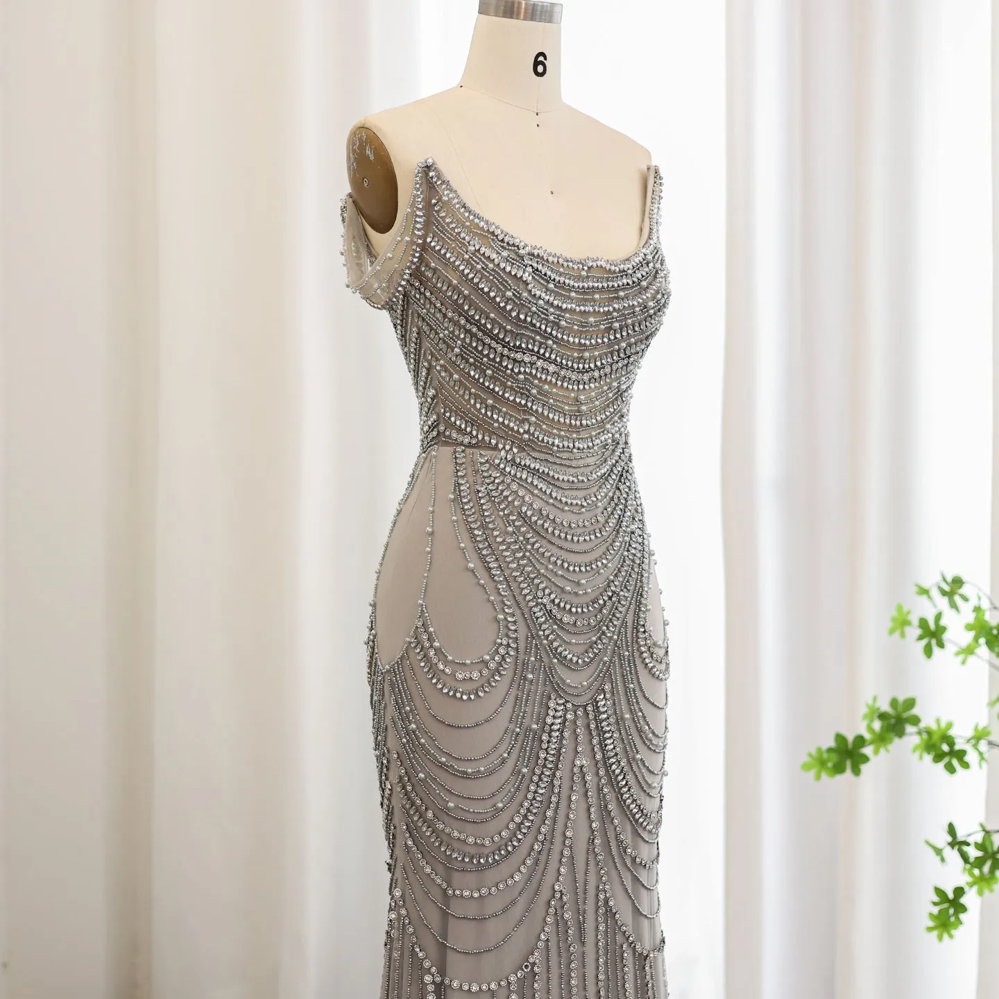 Luxury Crystal Silver Gray Mermaid Evening Dress SS403