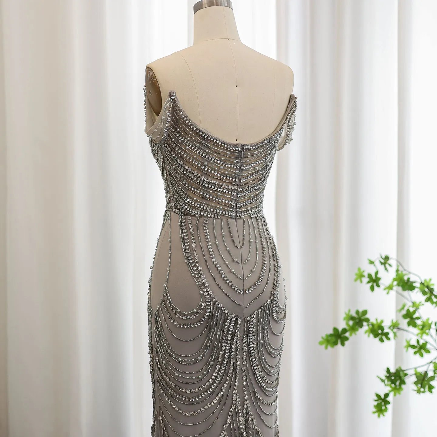 Luxury Crystal Silver Gray Mermaid Evening Dress SS403