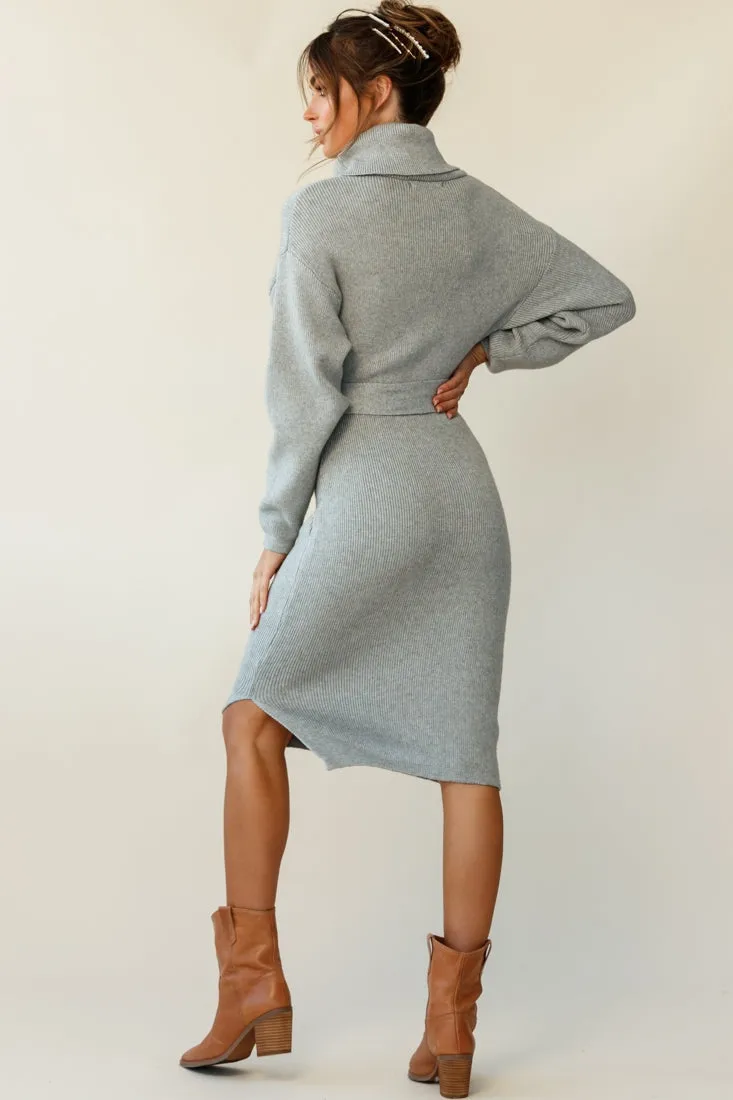 Marco Long Sleeve Turtleneck Knit Midi Dress Grey