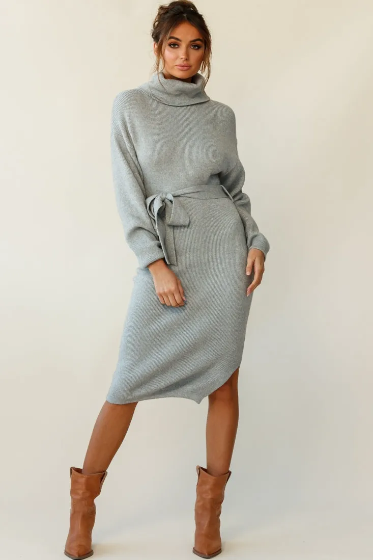 Marco Long Sleeve Turtleneck Knit Midi Dress Grey