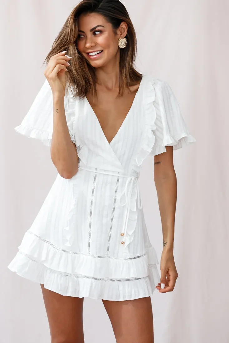 Marybelle Angel Sleeve A-Line Ruffle Dress White