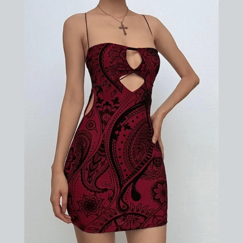 Mesh contrast hollow out cross back velvet cut out mini dress