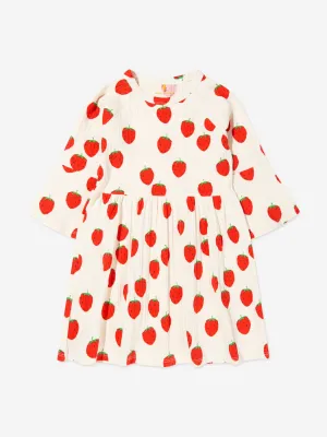 Mini Rodini Girls Organic Cotton Trumpet Sleeve Strawberry Dress In Navy