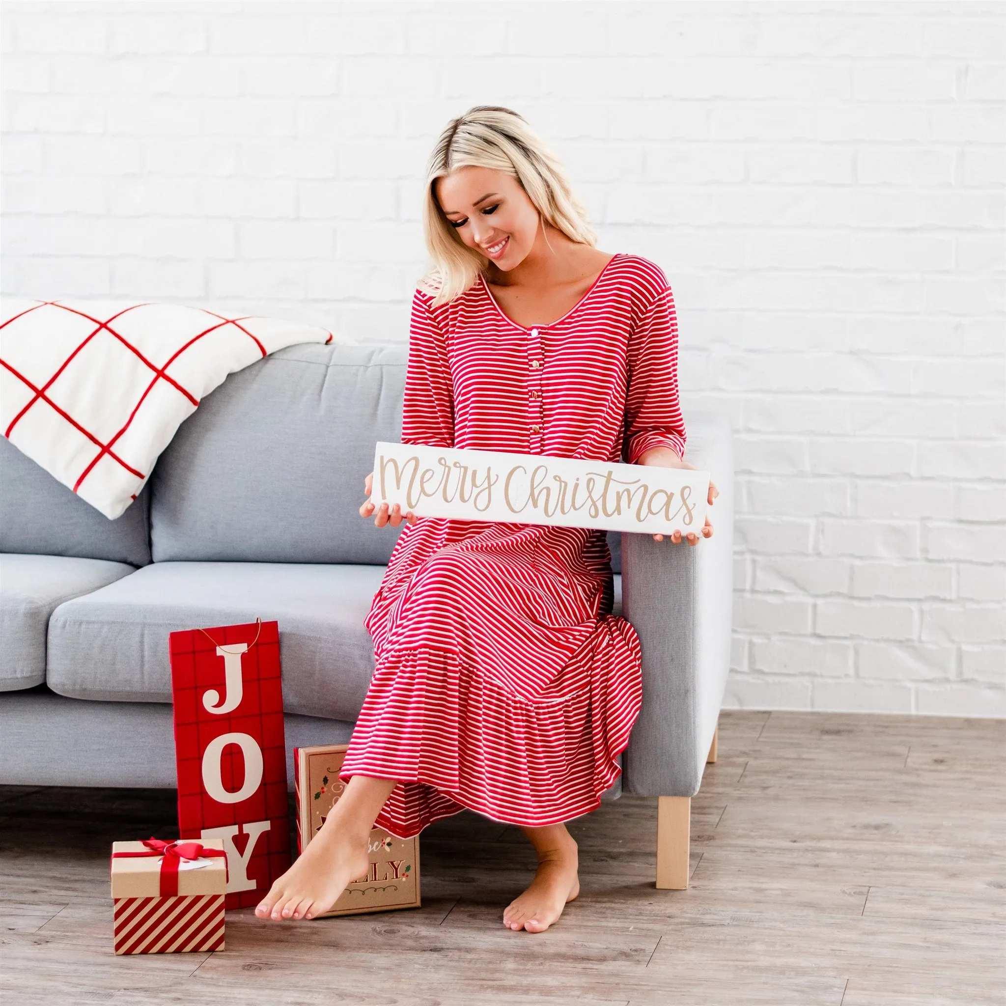 Mommy and Me Holiday House Dress: Women's Red Stripe