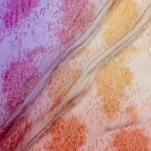 Multi-Coloured Ombré Floral Metallic Silk Chiffon