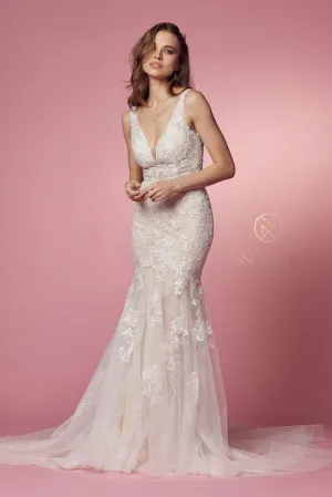 NOX ANABEL H493 V Neck Open Back Wedding Dress