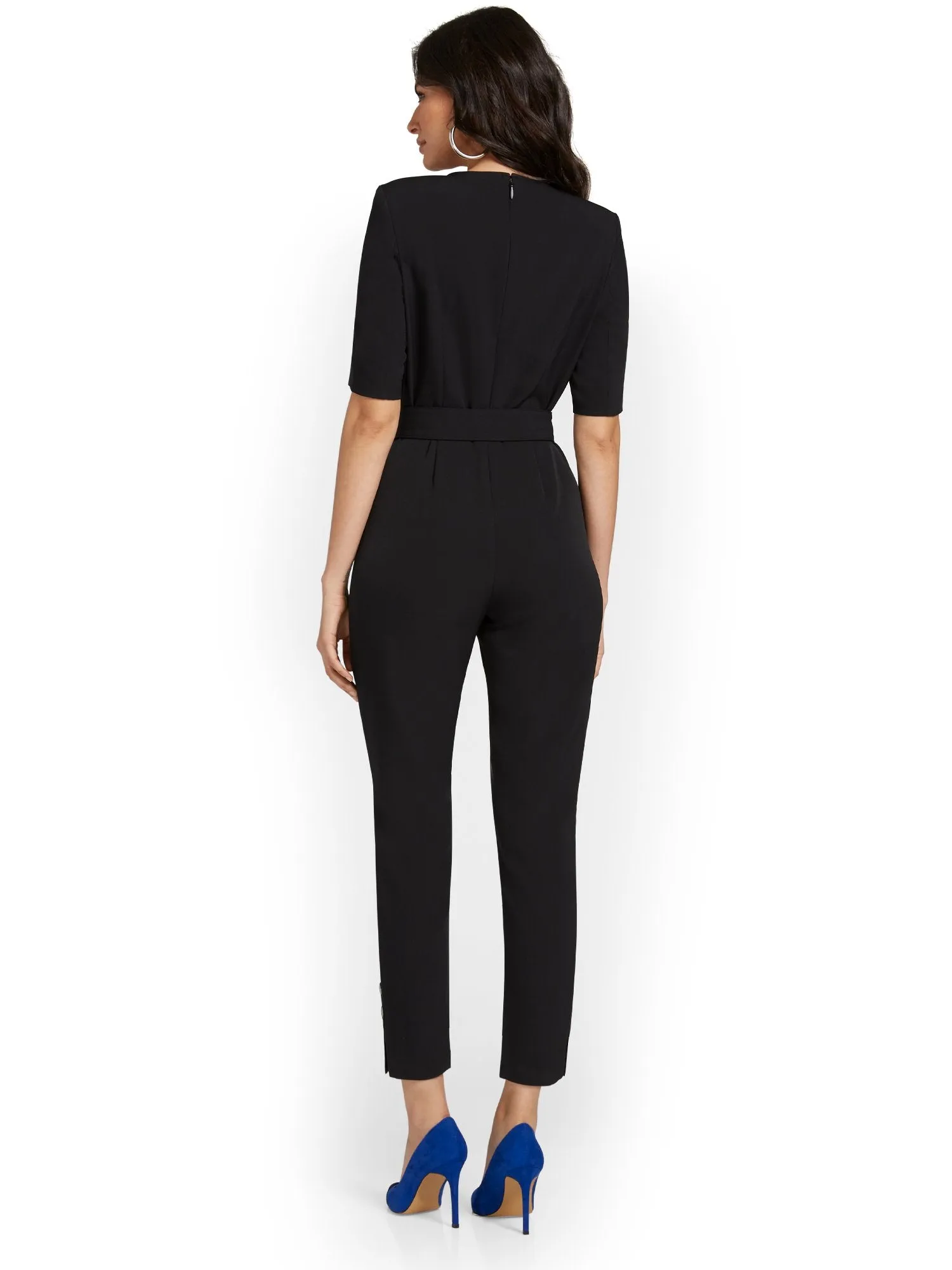 Petite Ankle Button-Detail Belted Jumpsuit