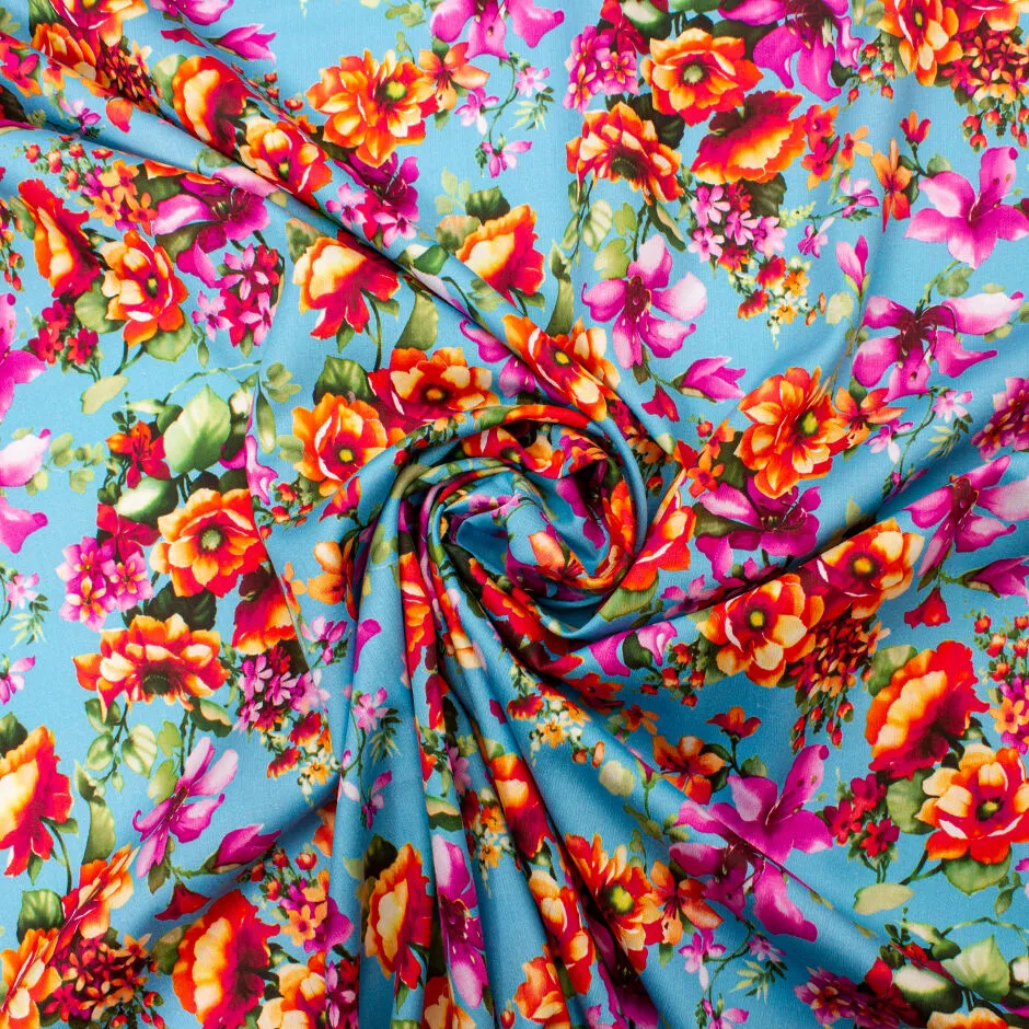 Pink & Orange Printed Blue Lightweight Cotton