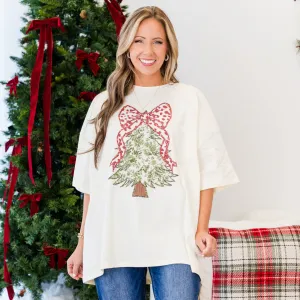 Postcards At Christmas Boyfriend Tee, Ivory