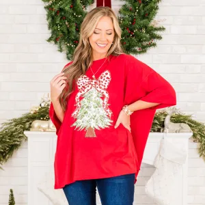 Postcards At Christmas Boyfriend Tee, Red